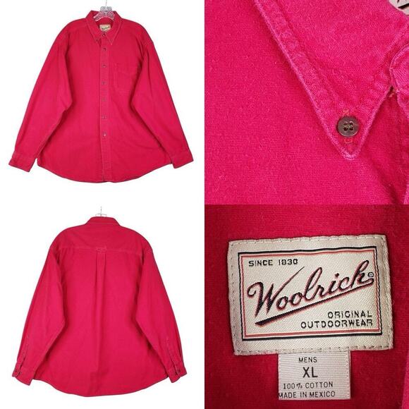 Woolrich Shirt Chamois Pocket Mens Size XL Long Sleeve Button Down Red - Picture 1 of 9